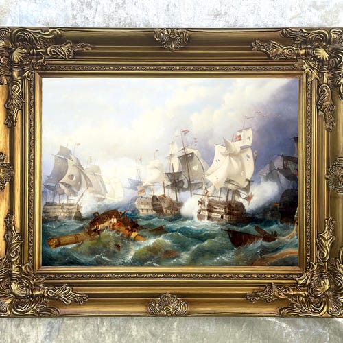 Artery8 Wandbild 'The Battle Of Trafalgar' Gerahmt – 18x24 Zoll (46x61 Cm) | Schlacht-Gemälde-Druck Für Wohnzimmer & Büro