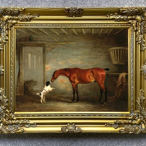 Fine Lithograph on Canvas of a Bay Horse in a Stable after John Ferneley