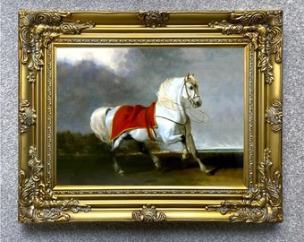 Fine Lithograph on Canvas of the White Arab Stallion "Millenium" aft. Abraham Cooper