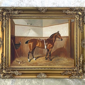 Kunstvolles Ölgemälde Druck auf Leinwand - Polopony im Stall