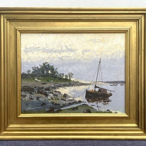 Belle huile sur panneau impressionniste d'époque milieu du 20e siècle - La rivière Blackwater dans l'Essex.