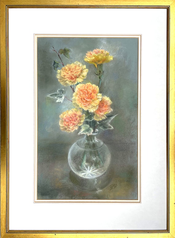 花瓶と花のパステル画アートインテリア三々サイズ 花瓶のパステル画 花瓶と花のパステル画アートインテリア三々