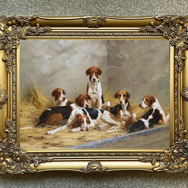 Gilt Framed Lithograph of a Hounds at Rest aft. Thomas Blinks