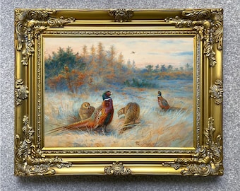 Pheasants in an Extensive Landscape - Fine Lithograph on Canvas after Thorburn