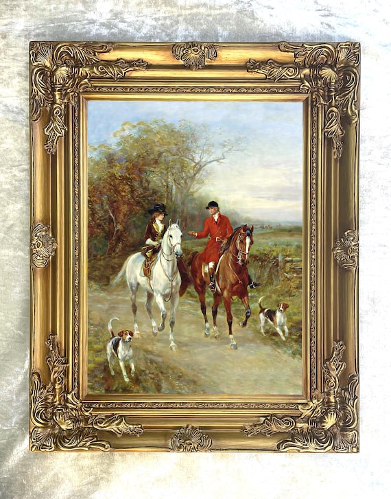 Ornate Rococo Framed Oil Painting Print on Canvas "The Morning Hunt "