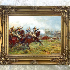 Fine Ornate Framed Oil Painting Print on Canvas - Cuirassiers Charge at Waterloo