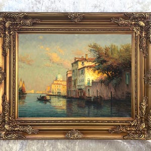 Fine Ornate Framed Oil Painting Print on Canvas of a Venetian Scene aft. Antione Bouvard