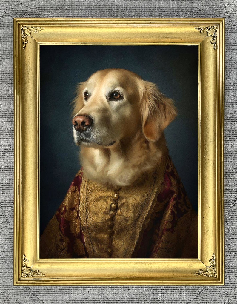 Fine Lithograph on Canvas of a Golden Retriever 