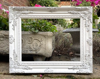 Elegant Distressed Antique White Ornate Rococo Gallery Frame