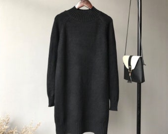 Iris Stretchy Form-Fitting Sweater Itty Mini Dress - Women's Comfy Sweater Itty Bitty Mini Black Dress - Warm Sweater Comfy Women's Clothing