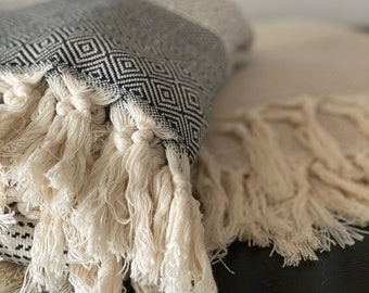 Warm Handmade Aspendos Turkish Throw Blanket - XL 100% Deliciously Soft Cotton Throw Blanket - Warm Soft Woven Throw Blanket