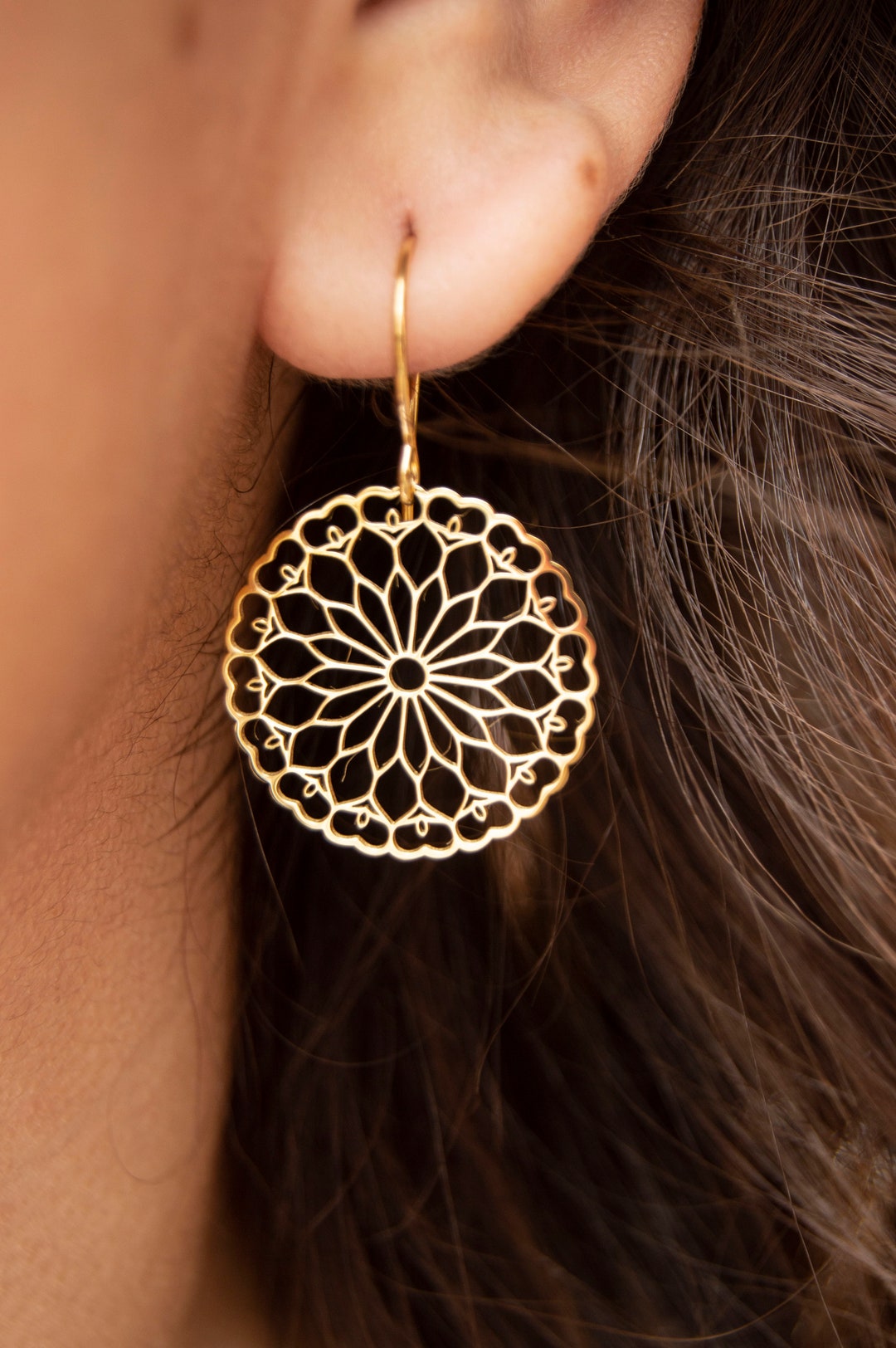 Gold Plated Gorgeous Women's Elegant Lace Dangle Earrings - Gold Plated ...