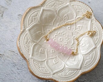 Rose Quartz Bracelet - Gemstone Bracelet - Charm Bracelet - Rose Quartz Beads - Flower Girl Bracelet