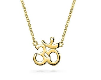 Sterling Silver Om Necklace - Ohm Charm Necklace - Gold Plated Sterling Silver Fashion Yoga Pendant - Meditation Necklace - Spiritual Om 925