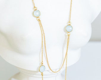925 Sterling Silver Gold Plated Natural Chalcedony Necklace - Chalcedony Gemstone Jewelry for Women - Perfect Holiday Gift