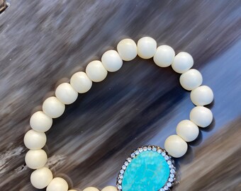 Stunning Natural Turquoise Bone Bead Bracelet - Turquoise Beaded Bracelet - Turquoise Jewelry