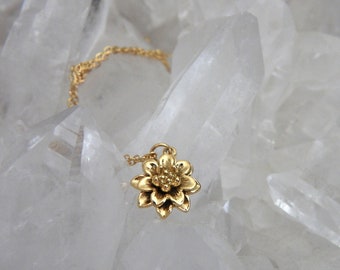 Lotus Flower Necklace - Simple Everyday Necklace - Water Lily Flower Pendant