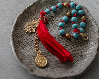 Hand Knotted Fatima Hamsa Hand Charm Bracelet