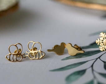 Bee Stud Earrings - Honey Bee Earrings - Bee-youtiful Stud Earrings - Gold Plated Cute Bee Stud Earrings