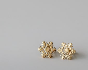 Snowflake Earrings - Small Stud Earrings  - Christmas Earrings - Tiny Gold Plated Stud Earrings - Holiday Earrings - Xmas Earrings