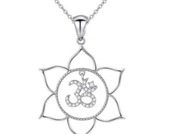 925 Sterling Silver Lotus Om Women's Necklace - Silver Ohm Pendant - Meditation Necklace - Necklaces for Women