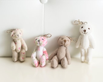 Cutest Plush Bear Teddy Bear Keychain Keyring - Cozy Chic Farmhouse Plush Bear Keychain Keyring - Organic Cotton & Hemp Girls Bear Plush