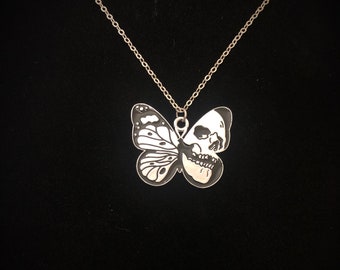 Gothic Butterfly Necklace, Gothic Jewelry, Skull, Goth, Gothic Necklace, Goth Jewelry