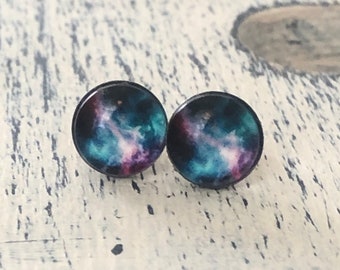galaxy stud earrings tiny space earrings nebula stud earings astronomy post
