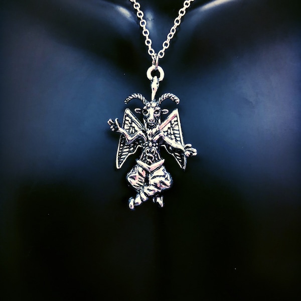 Baphomet Necklace, Gothic Jewelry, Satanic, Gothic Necklace, Unisex, Lucifarian, Halloween, Silver, Stainless Steel