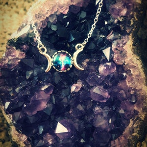 Galaxy Triple Moon Necklace, Dainty, Wiccan Jewelry, Witch Jewelry, Witch Necklace, Wiccan Necklace, Gifts For Her, Blue