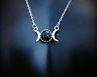 Black Moon Triple Moon Necklace, Dainty, Wiccan Jewelry, Witch Jewelry, Witch Necklace, Wiccan Necklace, Gifts For Her, Triple New Moon