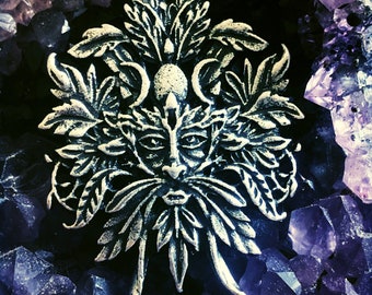 Green Man Necklace, Wiccan, Nature, Stainless Steel Chain