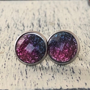Starry Sky Stud Earrings, Glitter Studs, Stainless Steel, 12mm, Gifts For Her, Glitter, Galaxy, Space