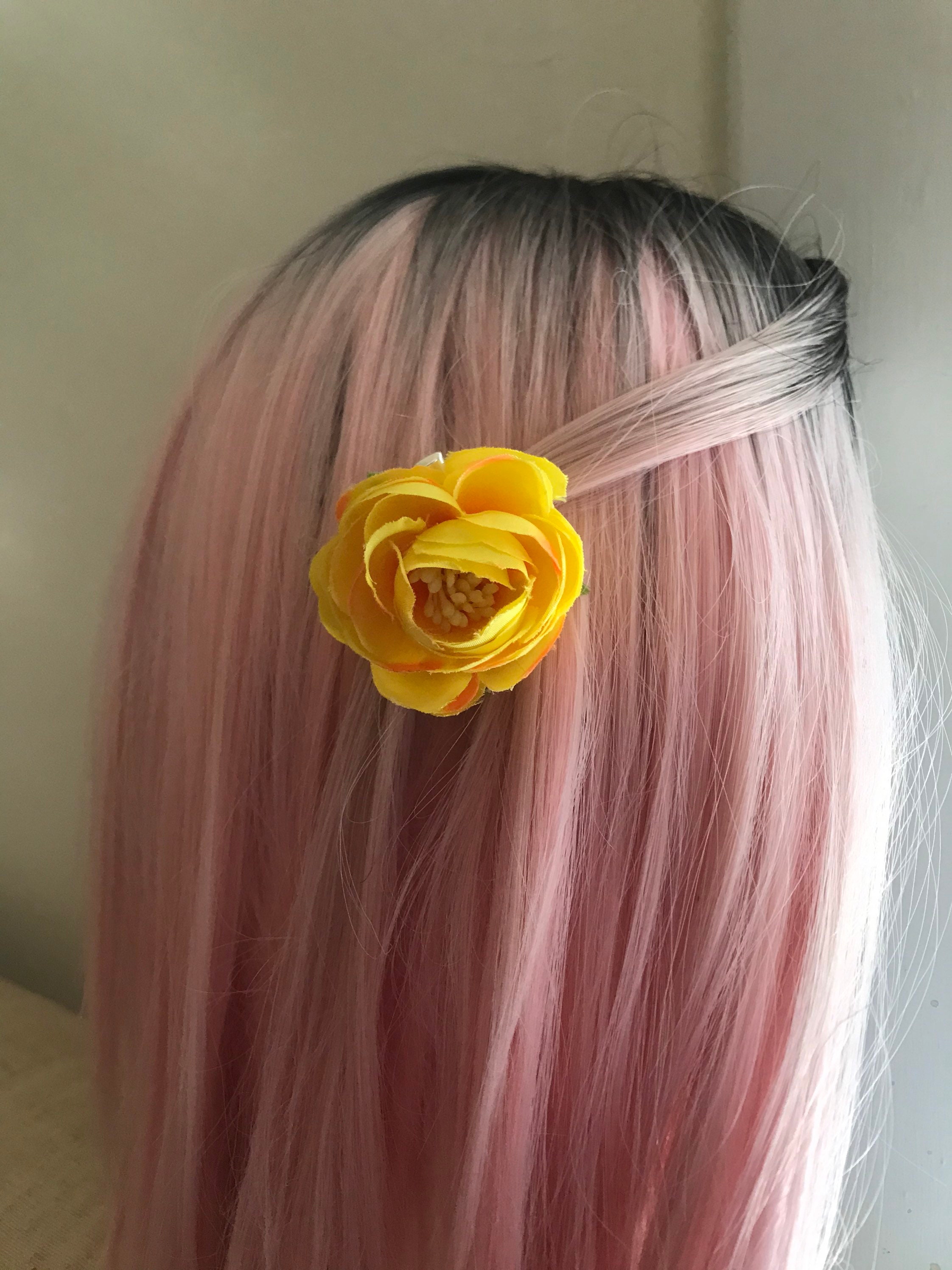 Yellow Flower Hair Clips Floral Hair Clips Cottagecore Etsy