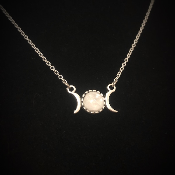 White Moon Triple Moon Necklace, Dainty, Wiccan Jewelry, Witch Jewelry, Witch Necklace, Wiccan Necklace, Gifts For Her, Triple Moon