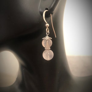 Rose Quartz Dangle Earrings, Vintage Rose Quartz, Sterling Silver, Gifts for her, Ready to ship Gift, Pink