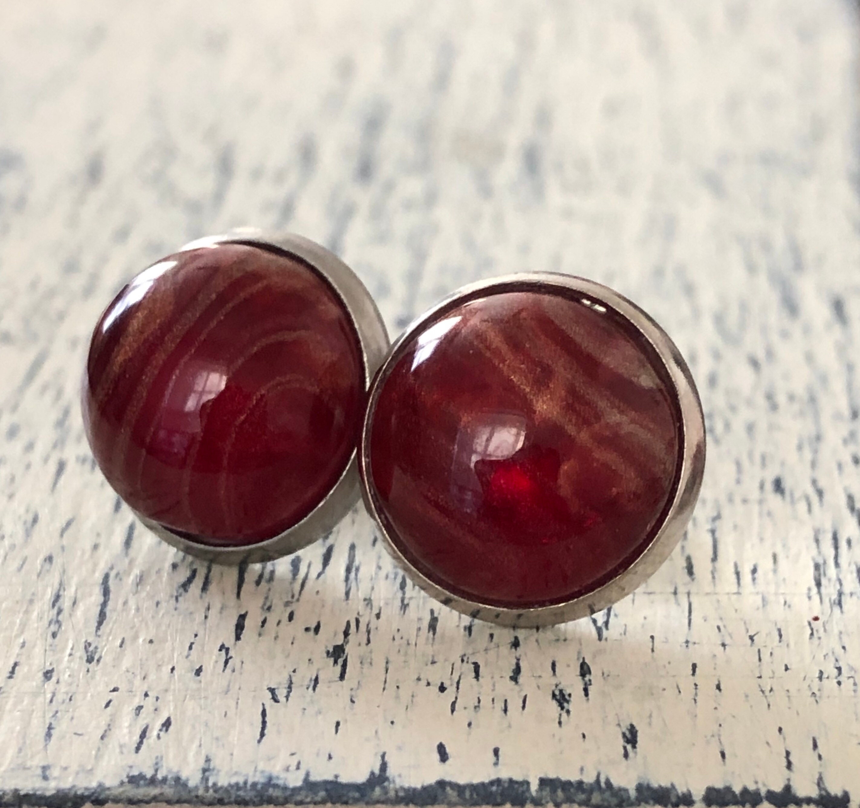 Blood Drop Stud Earrings Gothic Blood Red 12mm Stainless Etsy
