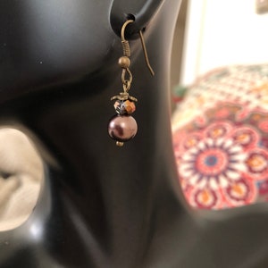 Metallic Bronze Pearl Earrings, Autumn Jewelry, Fall Colors, Gifts For Her