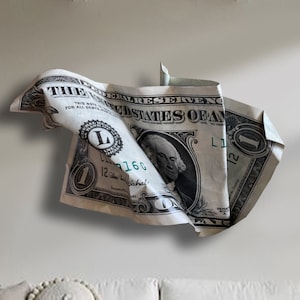 3D USA Dollar Bill Print Sticker on 2mX1m crumpled aluminium, 3D large art item, 3D banknote large size aluminium art, pop art banknote art