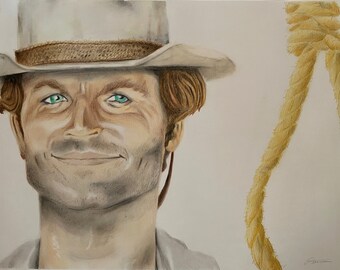 Trinita, Terence Hill realistic portrait, hollywood actors, realistic sketching, spaghetti western movies actors art, cowboys portrait art