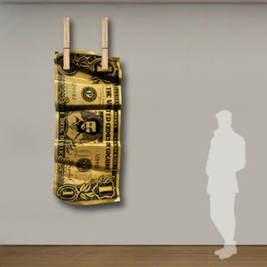 Instalación de arte contemporáneo de dólar dorado 3D extragrande - Arte de Pablo Escobar - Arte colombiano - Lavado de dinero global - Decoración de pared