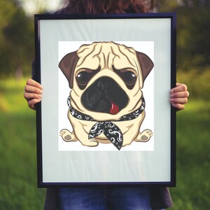 Adorable Pug Puppy Dog Wearing Bandana Cool Outfit Cartoon- Collar 639029764 Digital Art Download Prints