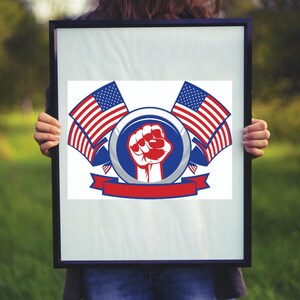 America Patriotic Fist Rights Protest Proud Citizen Cartoon- Scene 495304923 Digital Art Download Prints