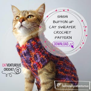 【YOURNUS】Cats Wool Knit Sweatshirt Shishi Button up Cat Sweater Crochet Pattern - Detailed