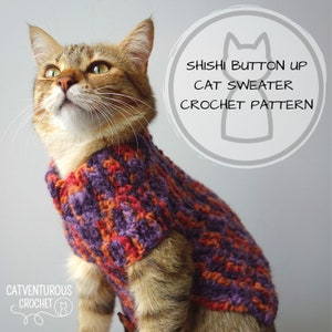 Shishi Button Up Cat Sweater Crochet Pattern - Digital Download