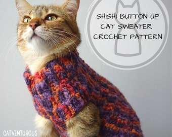 Shishi Button Up Cat Sweater Crochet Pattern - Digital Download