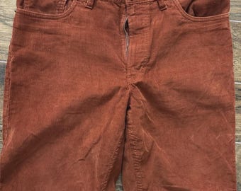 Lands End Corduroy Straight Jeans 34 36 Reddish Brown Adjustable Waist