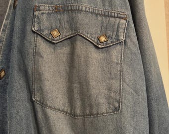 Larry Mahan Distressed Western Denim Shirt Cowboy Collection XL XXL NWOT