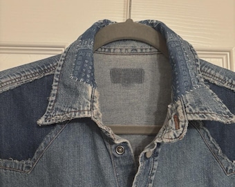 Upcycled Wabi-Sabi Vintage Lee Western Denim Shirt XL Kapital RRL Style