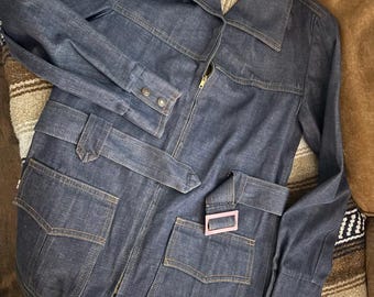 Chaqueta vaquera safari Levi's para chica, años 60 y 70, rara, con etiqueta blanca Big E. Chaqueta estilo bush de mediados de siglo con cinturón. Talla S/M